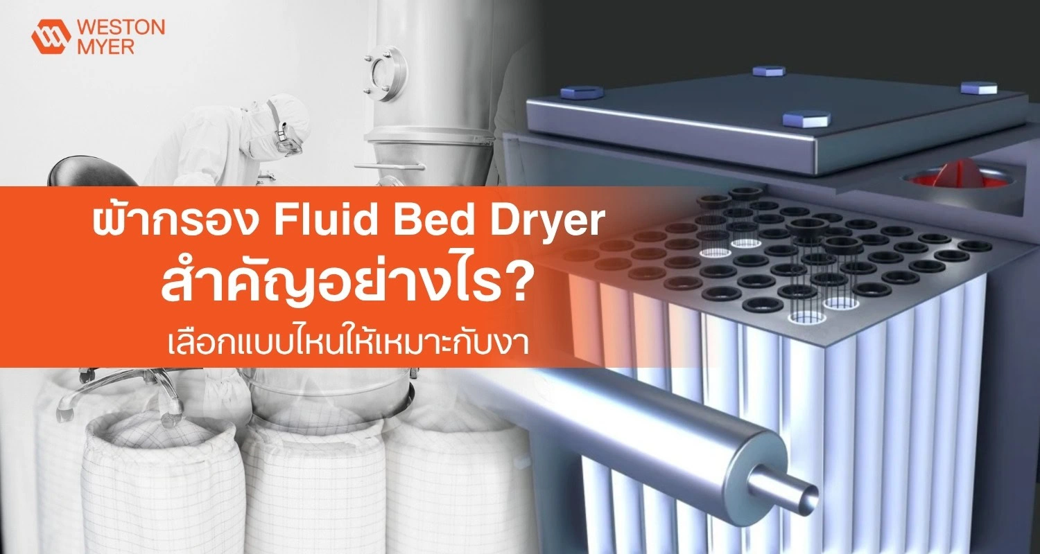 Brand banner for Weston Myer about Fluid Bed Dryer with Thai title text on an orange overlay.
